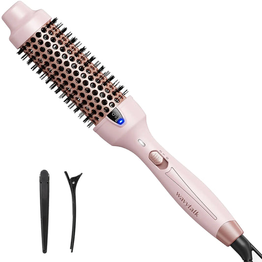 Wavytalk Thermal Brush 1 1/2 Inch Ionic Heated Round Brush Creates Blowout Look Thermal Round Brush Makes Hair Shinier & Smoother Dual Voltage Easy to Use (Pink)